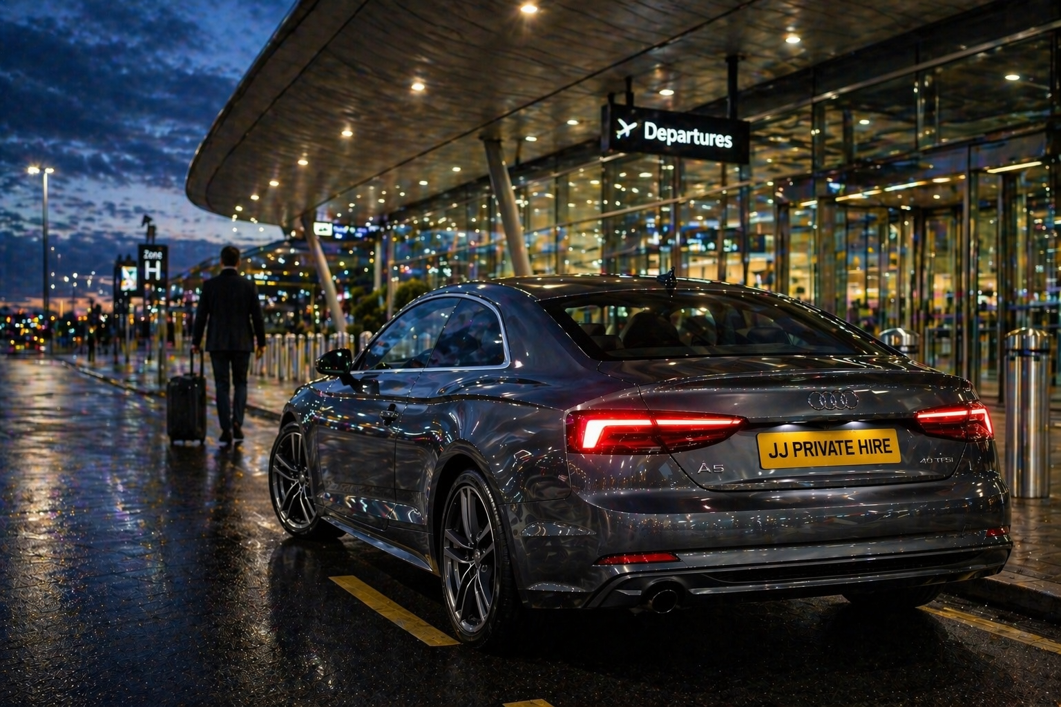 Private hire Audi A5 at airport departures/transfers from Hungerford and Newbury